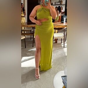 Green slinky material dress